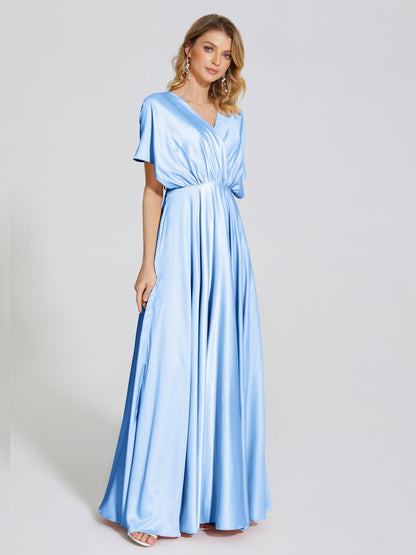 Georgia Open Back Soft Satin Bridesmaid Dress With Sleeves