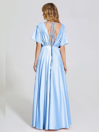 Georgia Open Back Soft Satin Bridesmaid Dress With Sleeves
