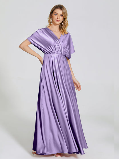 Georgia Open Back Soft Satin Bridesmaid Dress With Sleeves
