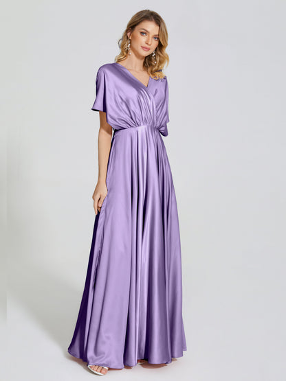 Georgia Open Back Soft Satin Bridesmaid Dress With Sleeves