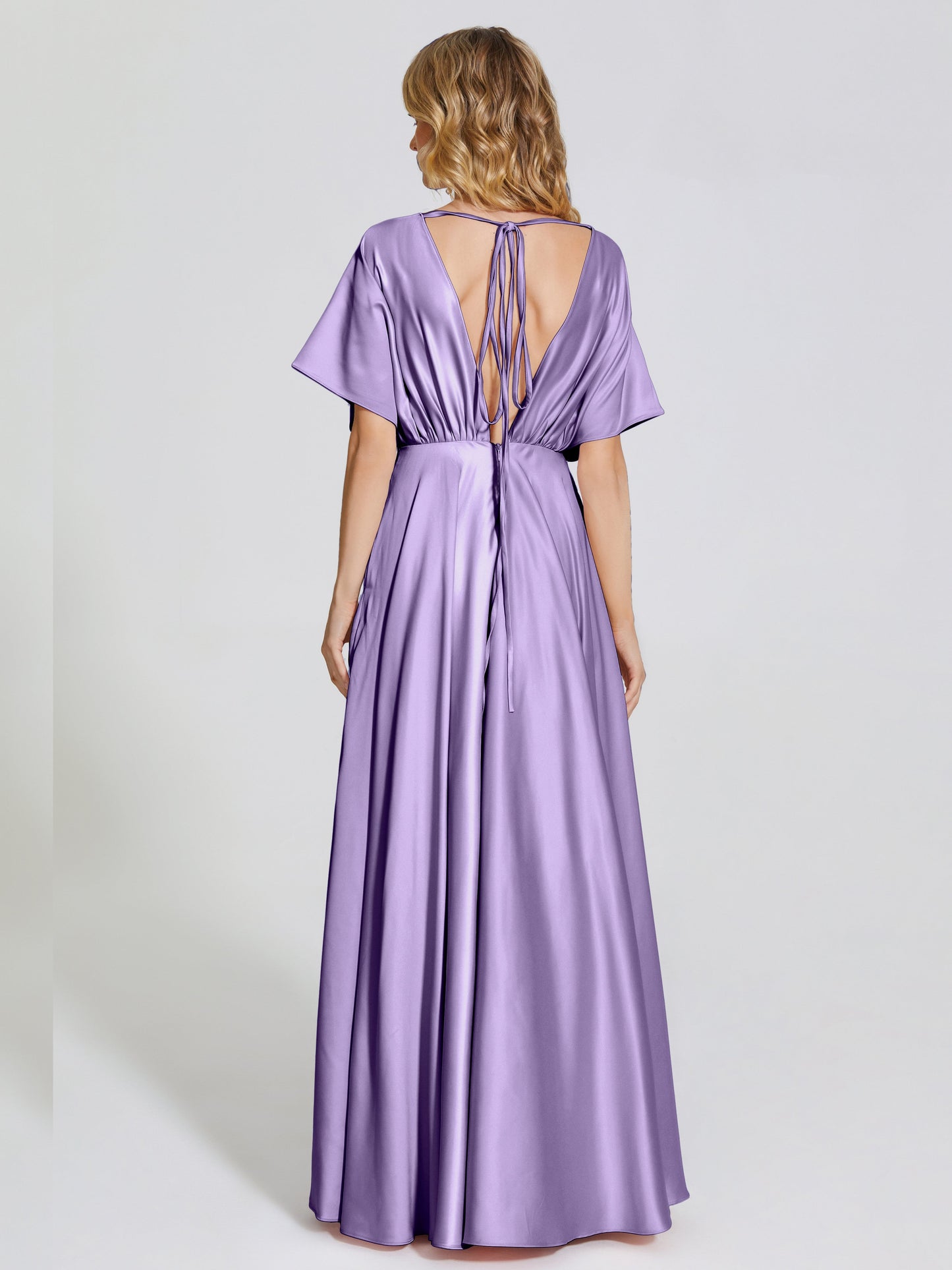 Georgia Open Back Soft Satin Bridesmaid Dress With Sleeves