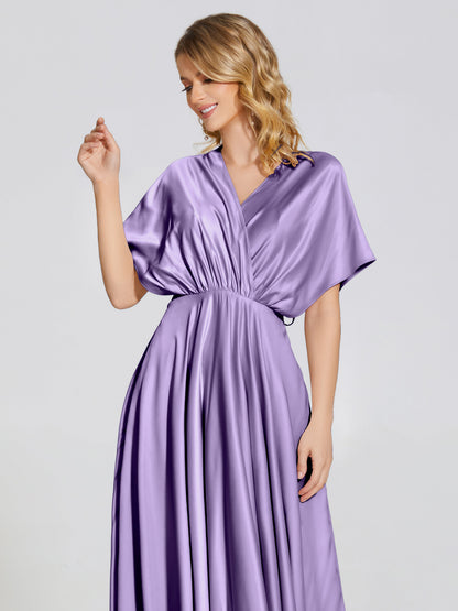 Georgia Open Back Soft Satin Bridesmaid Dress With Sleeves