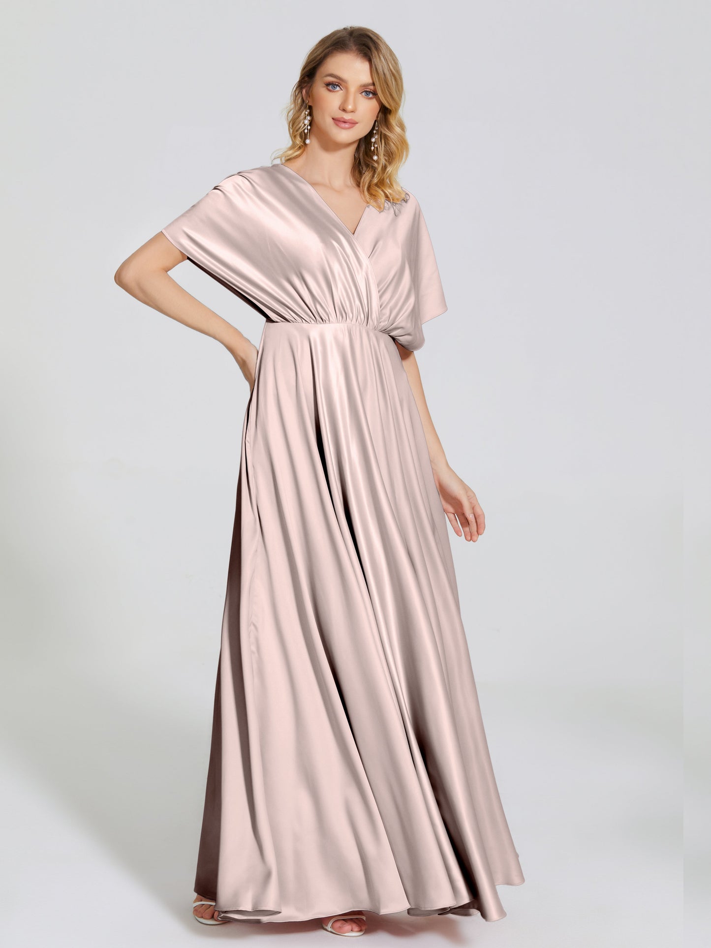 Georgia Open Back Soft Satin Bridesmaid Dress With Sleeves