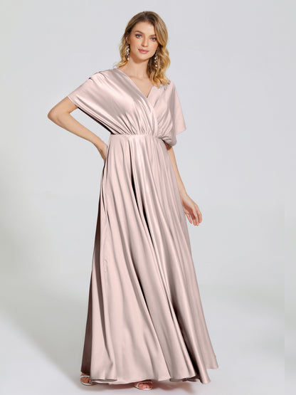 Georgia Open Back Soft Satin Bridesmaid Dress With Sleeves