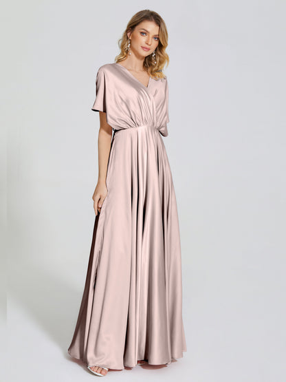 Georgia Open Back Soft Satin Bridesmaid Dress With Sleeves