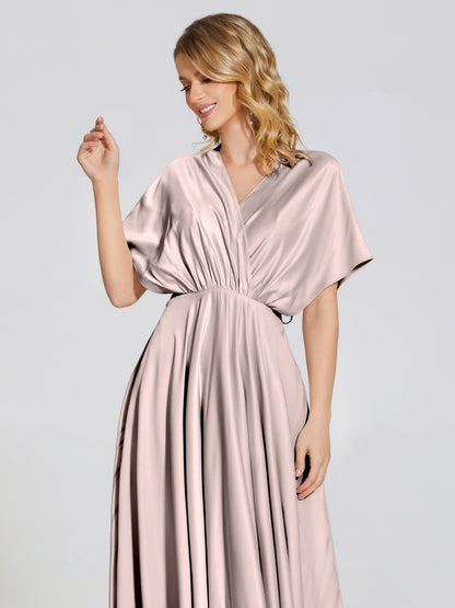 Georgia Open Back Soft Satin Bridesmaid Dress With Sleeves