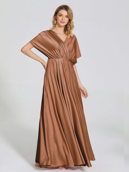 Georgia Open Back Soft Satin Bridesmaid Dress With Sleeves