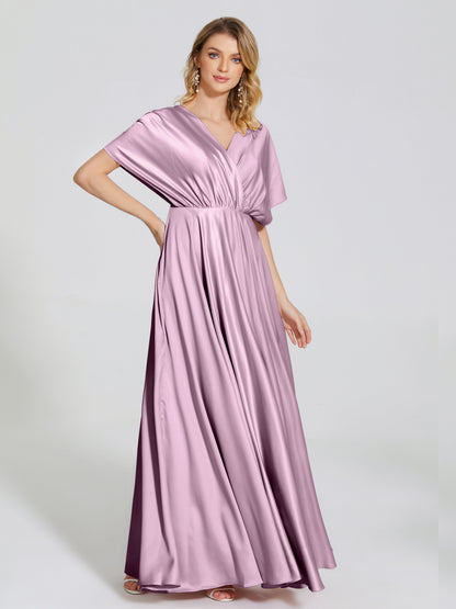 Georgia Open Back Soft Satin Bridesmaid Dress With Sleeves