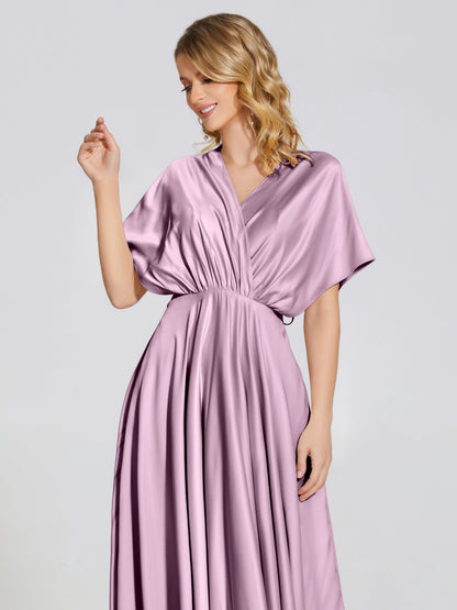 Georgia Open Back Soft Satin Bridesmaid Dress With Sleeves
