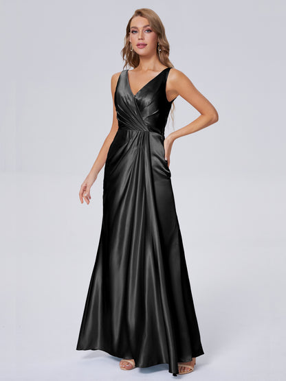 Parker Straps Soft Satin Long Bridesmaid Dresses