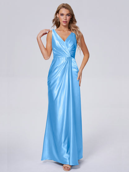 Parker Straps Soft Satin Long Bridesmaid Dresses