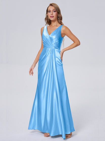 Parker Straps Soft Satin Long Bridesmaid Dresses