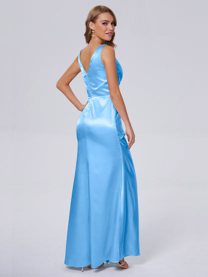 Parker Straps Soft Satin Long Bridesmaid Dresses