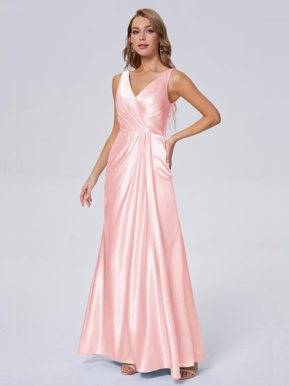 Parker Straps Soft Satin Long Bridesmaid Dresses