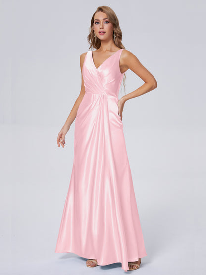 Parker Straps Soft Satin Long Bridesmaid Dresses