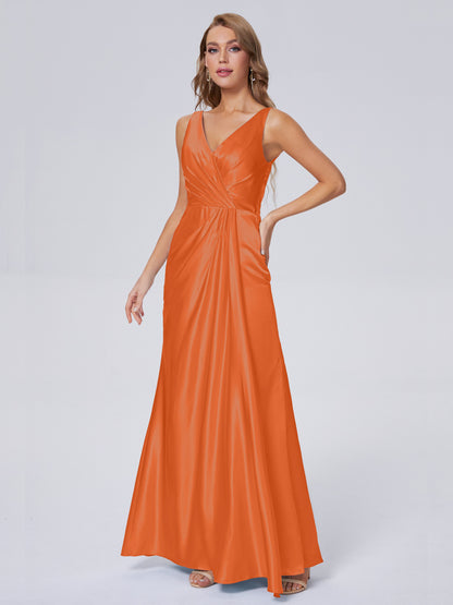 Parker Straps Soft Satin Long Bridesmaid Dresses