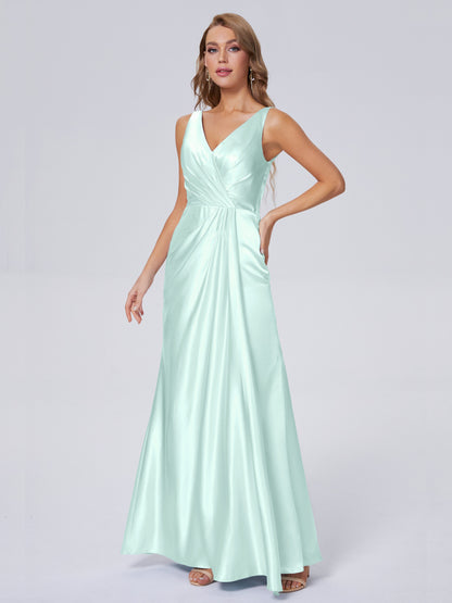 Parker Straps Soft Satin Long Bridesmaid Dresses