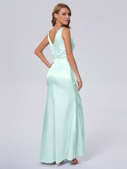 Parker Straps Soft Satin Long Bridesmaid Dresses