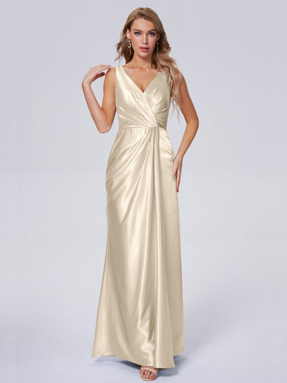 Parker Straps Soft Satin Long Bridesmaid Dresses