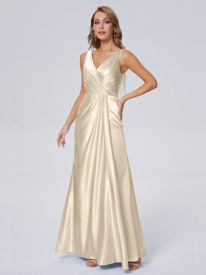 Parker Straps Soft Satin Long Bridesmaid Dresses