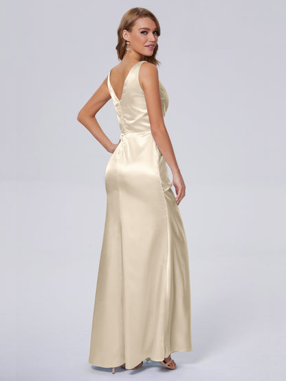 Parker Straps Soft Satin Long Bridesmaid Dresses