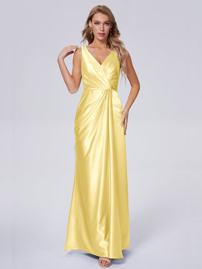 Parker Straps Soft Satin Long Bridesmaid Dresses
