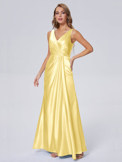 Parker Straps Soft Satin Long Bridesmaid Dresses