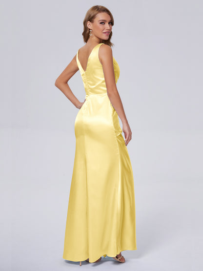 Parker Straps Soft Satin Long Bridesmaid Dresses