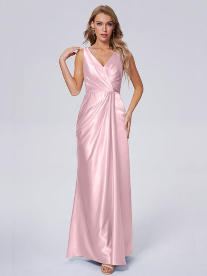 Parker Straps Soft Satin Long Bridesmaid Dresses