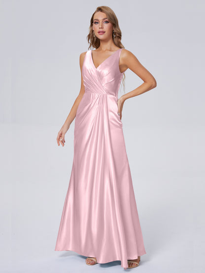 Parker Straps Soft Satin Long Bridesmaid Dresses