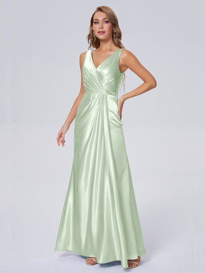 Parker Straps Soft Satin Long Bridesmaid Dresses