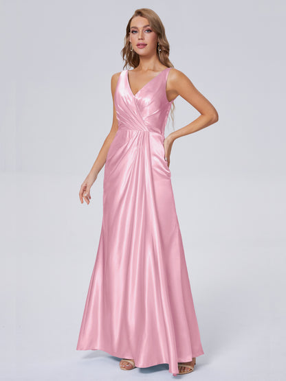 Parker Straps Soft Satin Long Bridesmaid Dresses
