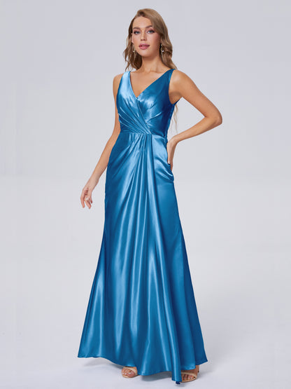 Parker Straps Soft Satin Long Bridesmaid Dresses