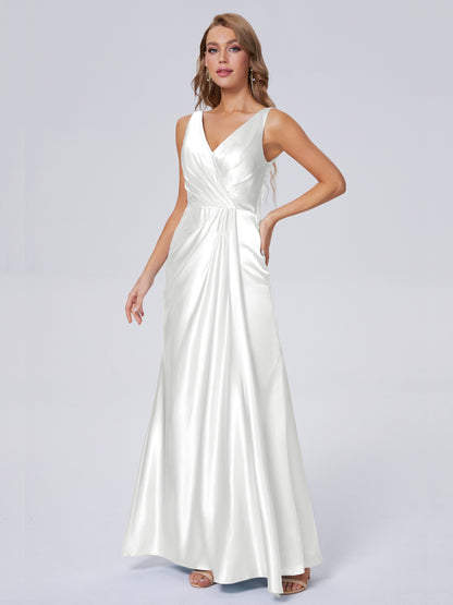 Parker Straps Soft Satin Long Bridesmaid Dresses