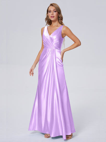 Parker Straps Soft Satin Long Bridesmaid Dresses