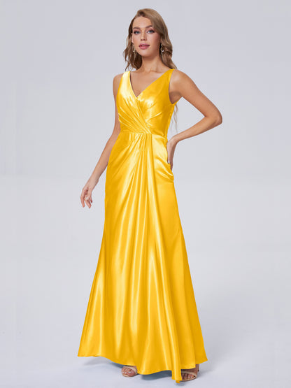 Parker Straps Soft Satin Long Bridesmaid Dresses