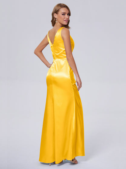 Parker Straps Soft Satin Long Bridesmaid Dresses