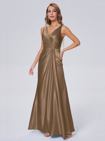 Parker Straps Soft Satin Long Bridesmaid Dresses