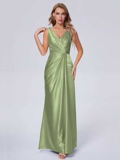 Parker Straps Soft Satin Long Bridesmaid Dresses