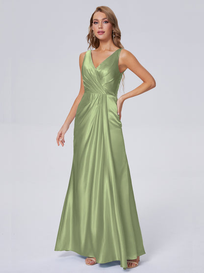 Parker Straps Soft Satin Long Bridesmaid Dresses
