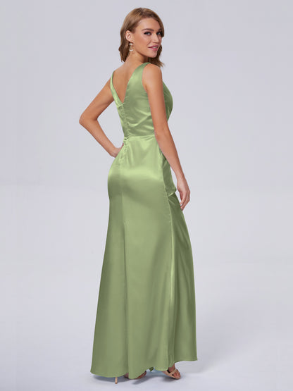 Parker Straps Soft Satin Long Bridesmaid Dresses