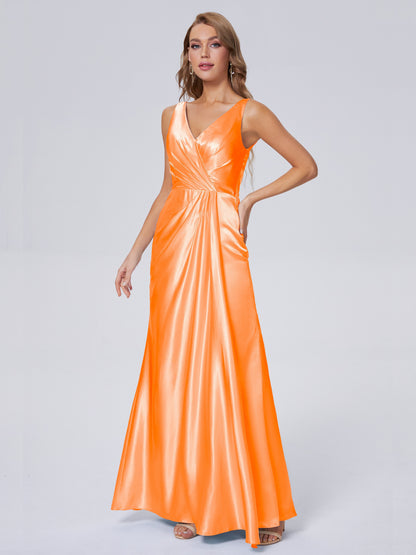 Parker Straps Soft Satin Long Bridesmaid Dresses