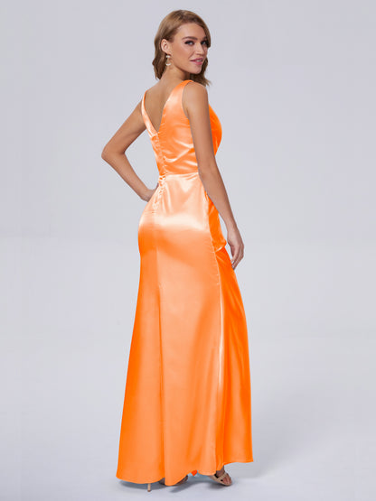 Parker Straps Soft Satin Long Bridesmaid Dresses