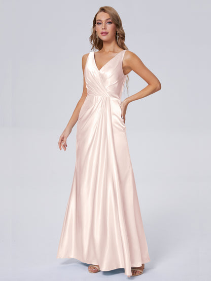 Parker Straps Soft Satin Long Bridesmaid Dresses