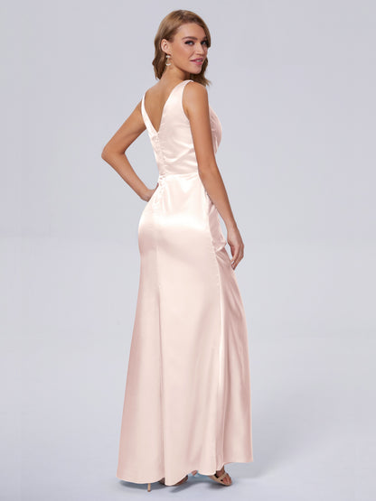 Parker Straps Soft Satin Long Bridesmaid Dresses