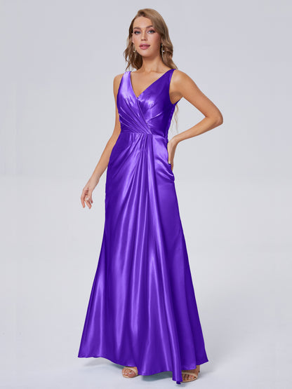 Parker Straps Soft Satin Long Bridesmaid Dresses