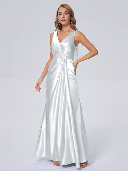 Parker Straps Soft Satin Long Bridesmaid Dresses