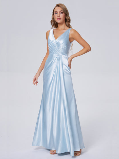 Parker Straps Soft Satin Long Bridesmaid Dresses