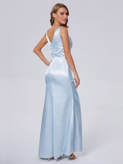 Parker Straps Soft Satin Long Bridesmaid Dresses