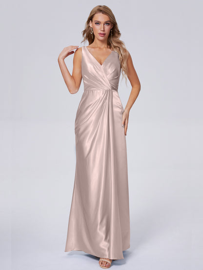 Parker Straps Soft Satin Long Bridesmaid Dresses